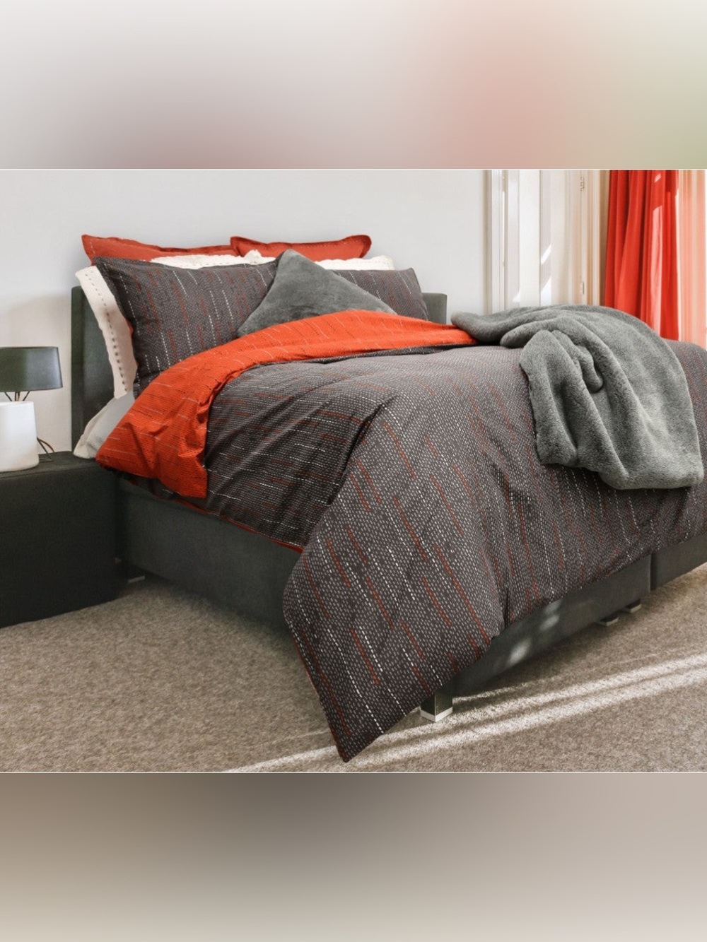 Modern Gray and Orange Duvet Cover Set with Contrasting Accent